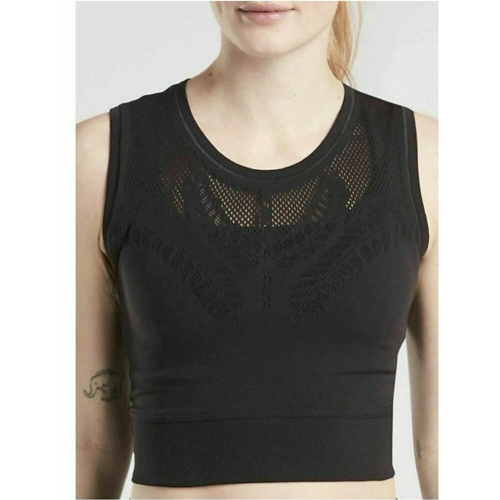 Athleta Women's Ujjayi Crop Tank Top Black Size S/M Stretch Sporty Athleisure